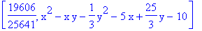 [19606/25641, x^2-x*y-1/3*y^2-5*x+25/3*y-10]